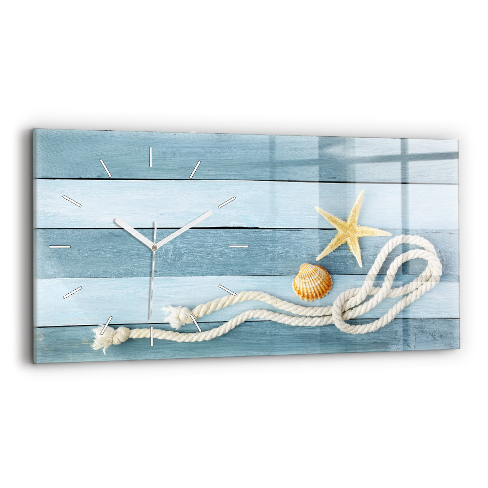 Horizontální nástěnné hodiny Pruhy prken a mušle