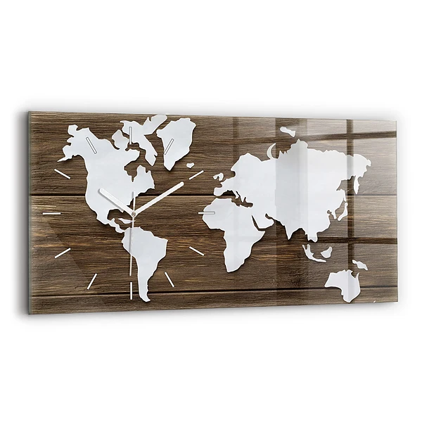 Horizontální nástěnné hodiny Mapa světa na deskách