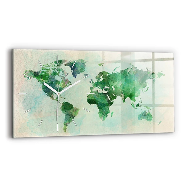 Horizontální nástěnné hodiny Akvarelová mapa světa