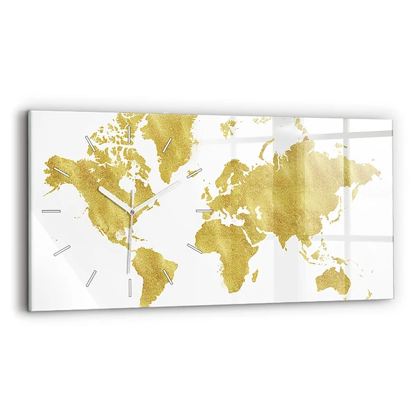 Horizontální nástěnné hodiny Zlatá mapa světa