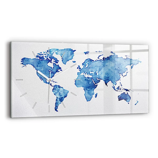 Horizontální nástěnné hodiny Akvarelová mapa světa