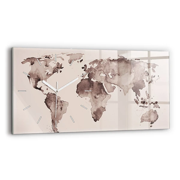 Horizontální nástěnné hodiny Akvarelová mapa světa