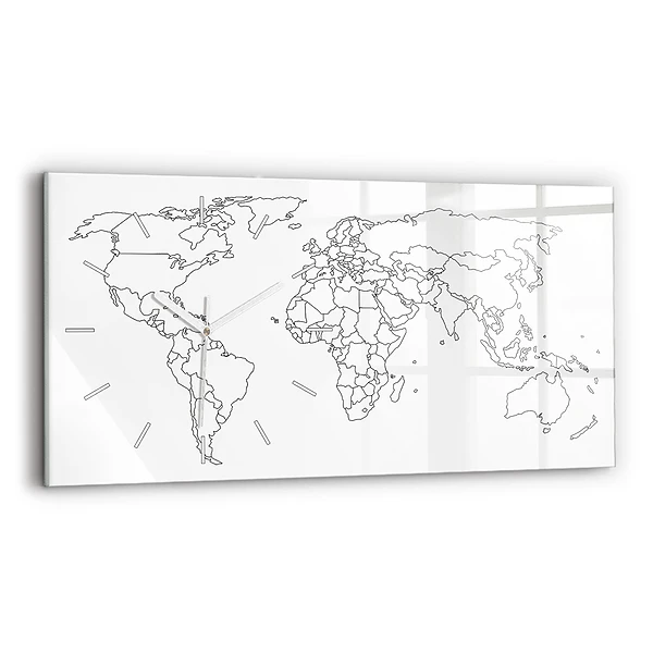 Horizontální nástěnné hodiny Obrysová mapa světa