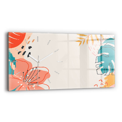 Horizontální skleněné hodiny nástěnné Havajské rostliny