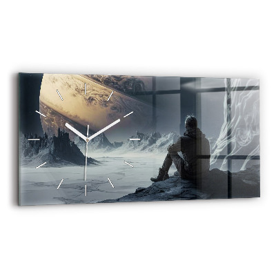 Horizontální skleněné hodiny nástěnné Muž Planeta vesmíru