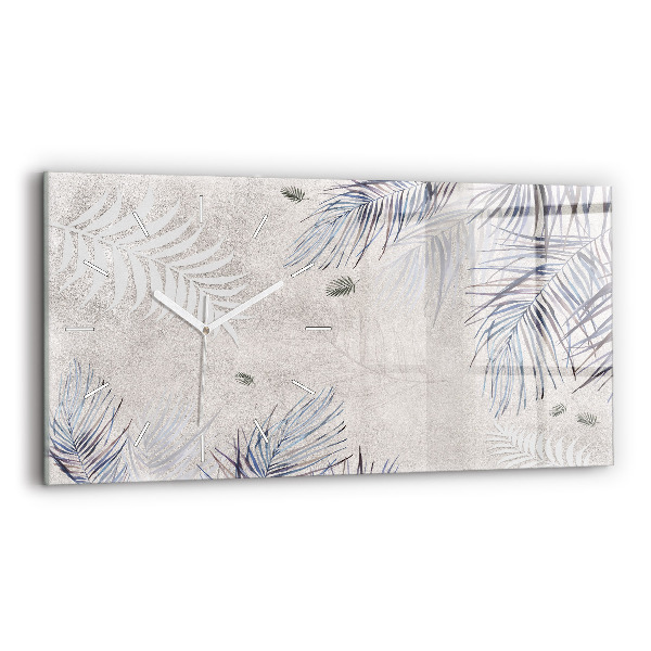 Horizontální skleněné hodiny nástěnné Palmový list