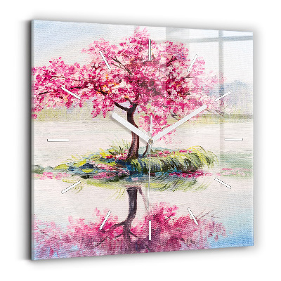 Skleněné nástěnné hodiny čtvercové Mozaika stromu