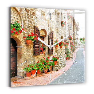 Skleněné nástěnné hodiny čtvercové Malebná ulice