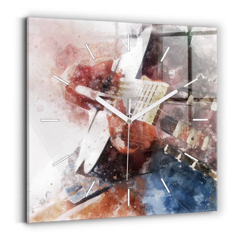 Hodiny na skle čtvercové Vizualizace kytary