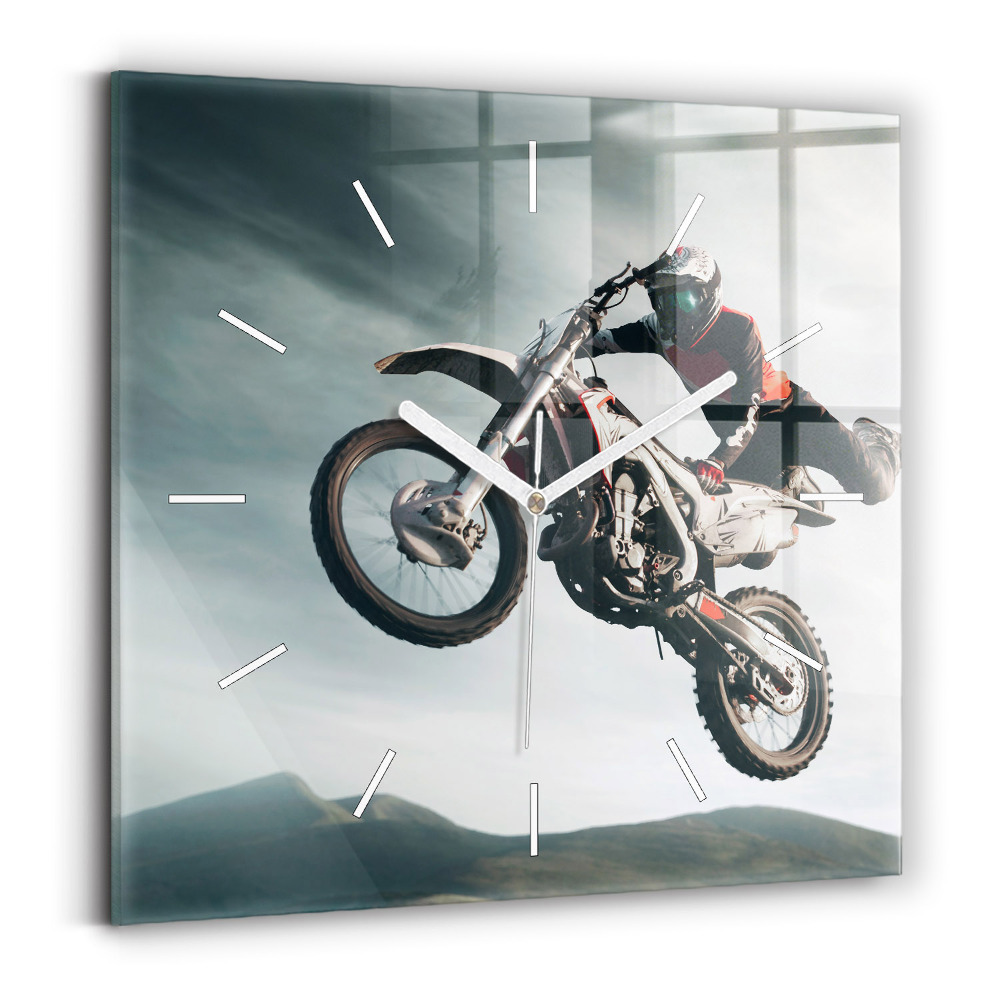 Hodiny na skle čtvercové Adrenalinový styl na motorce