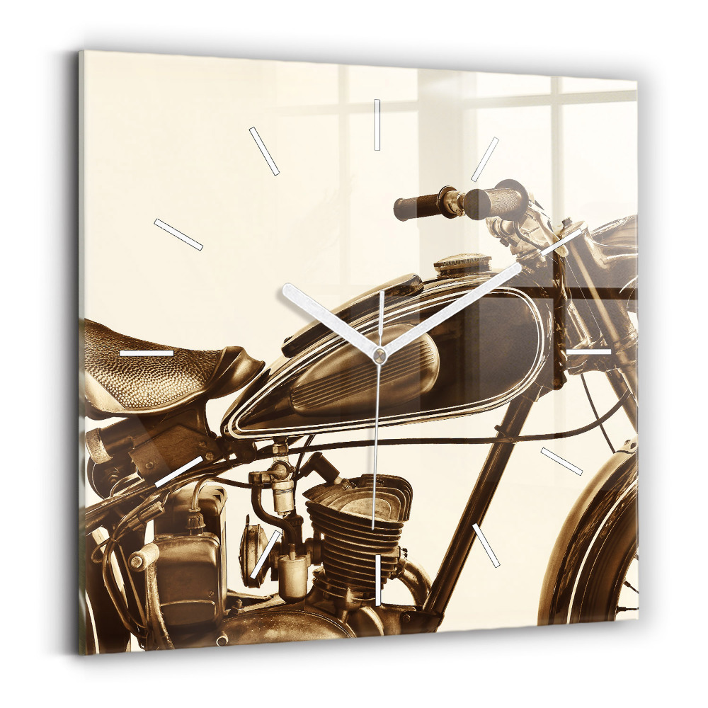 Hodiny na skle čtvercové Sépiový motocykl Vintage