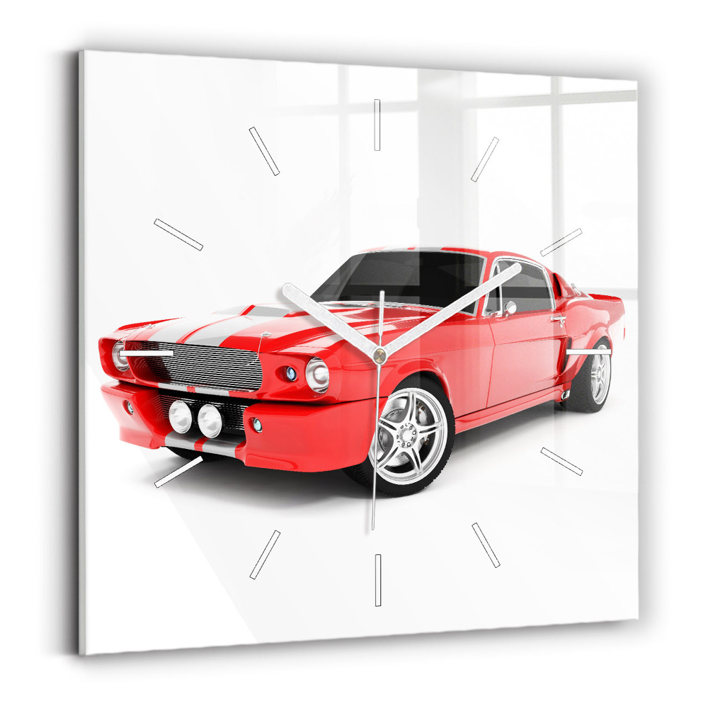 Skleněné nástěnné hodiny čtvercové Sportovní auto