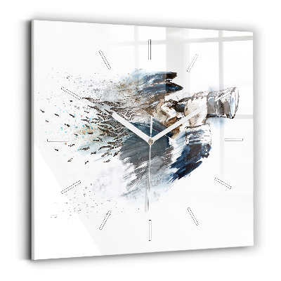 Skleněné nástěnné hodiny čtvercové Kapitán s dalekohledem