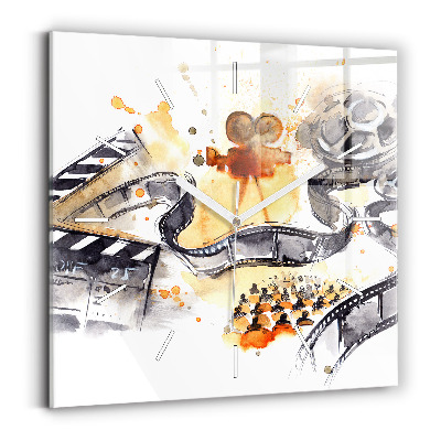 Skleněné nástěnné hodiny čtvercové Filmová kamera