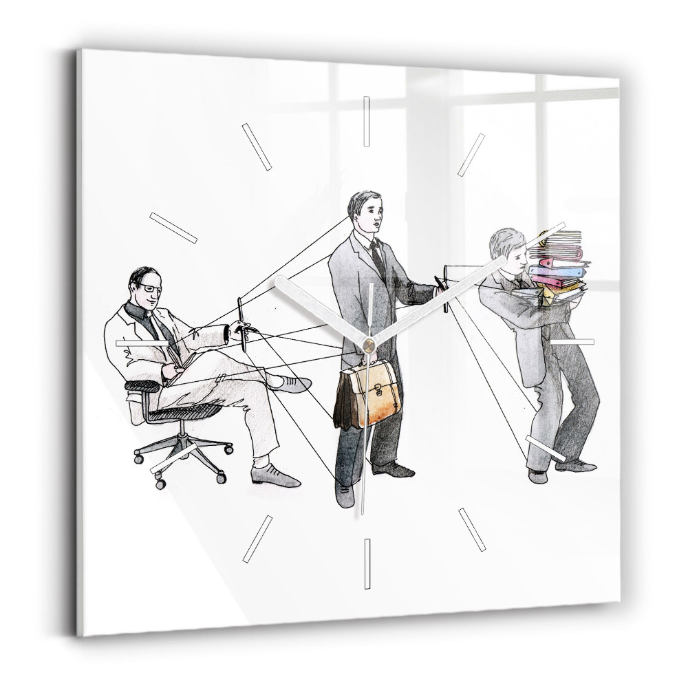 Skleněné nástěnné hodiny čtvercové Marionety lidí