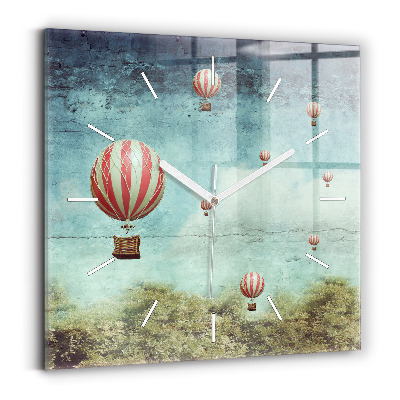 Skleněné nástěnné hodiny čtvercové Malované balónky