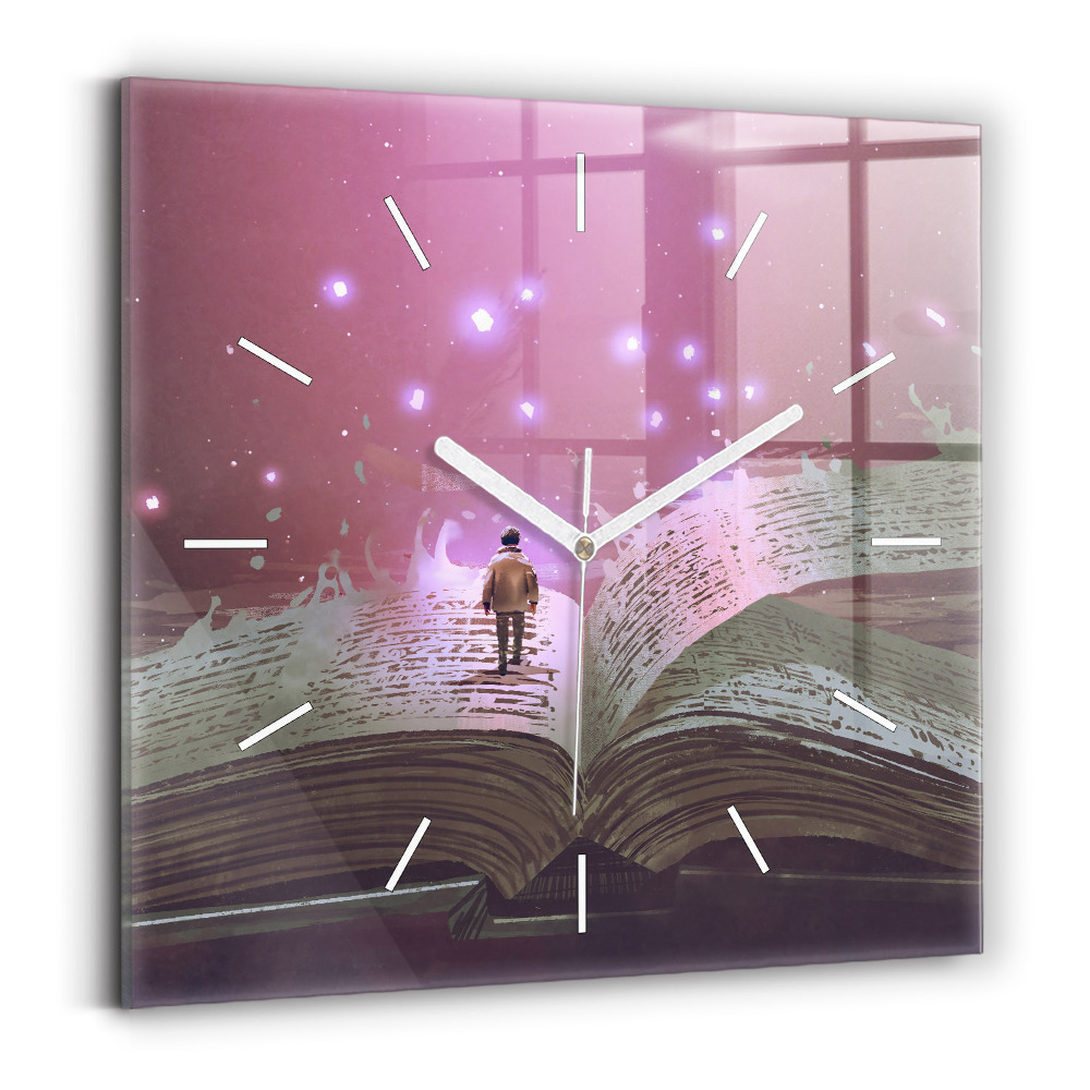 Skleněné hodiny s fotkou čtvercové Knižní abstrakce