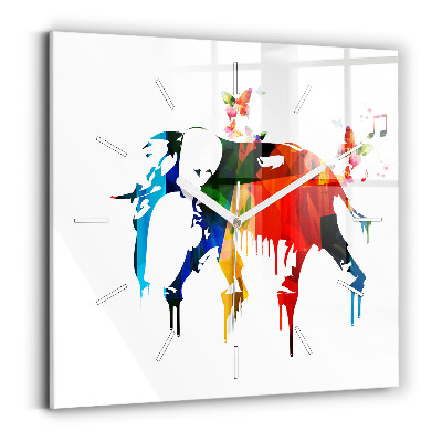 Hodiny na skle čtvercové Barevný malovaný slon