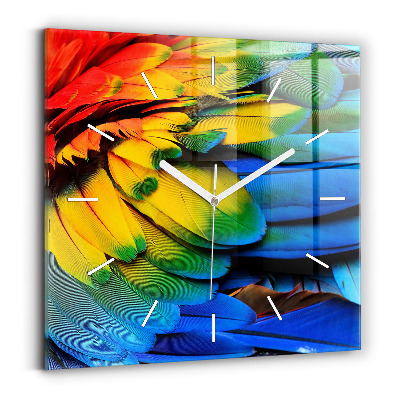 Hodiny na skle čtvercové Barevná ptačí křídla