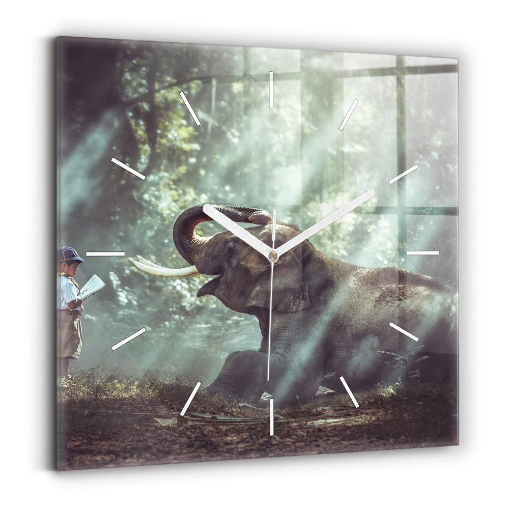 Skleněné hodiny s fotkou čtvercové Chlapec si čte knihu