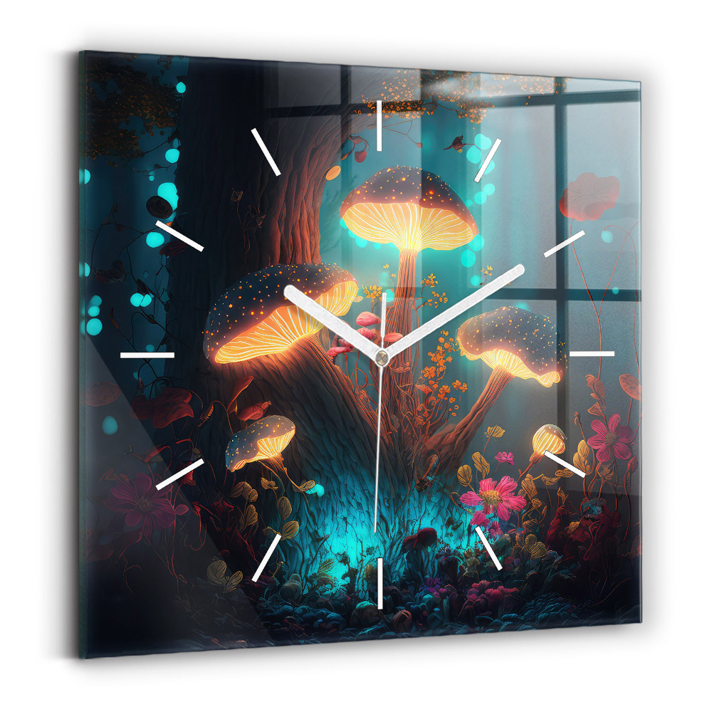 Skleněné hodiny s fotkou čtvercové Les a kouzelné houby