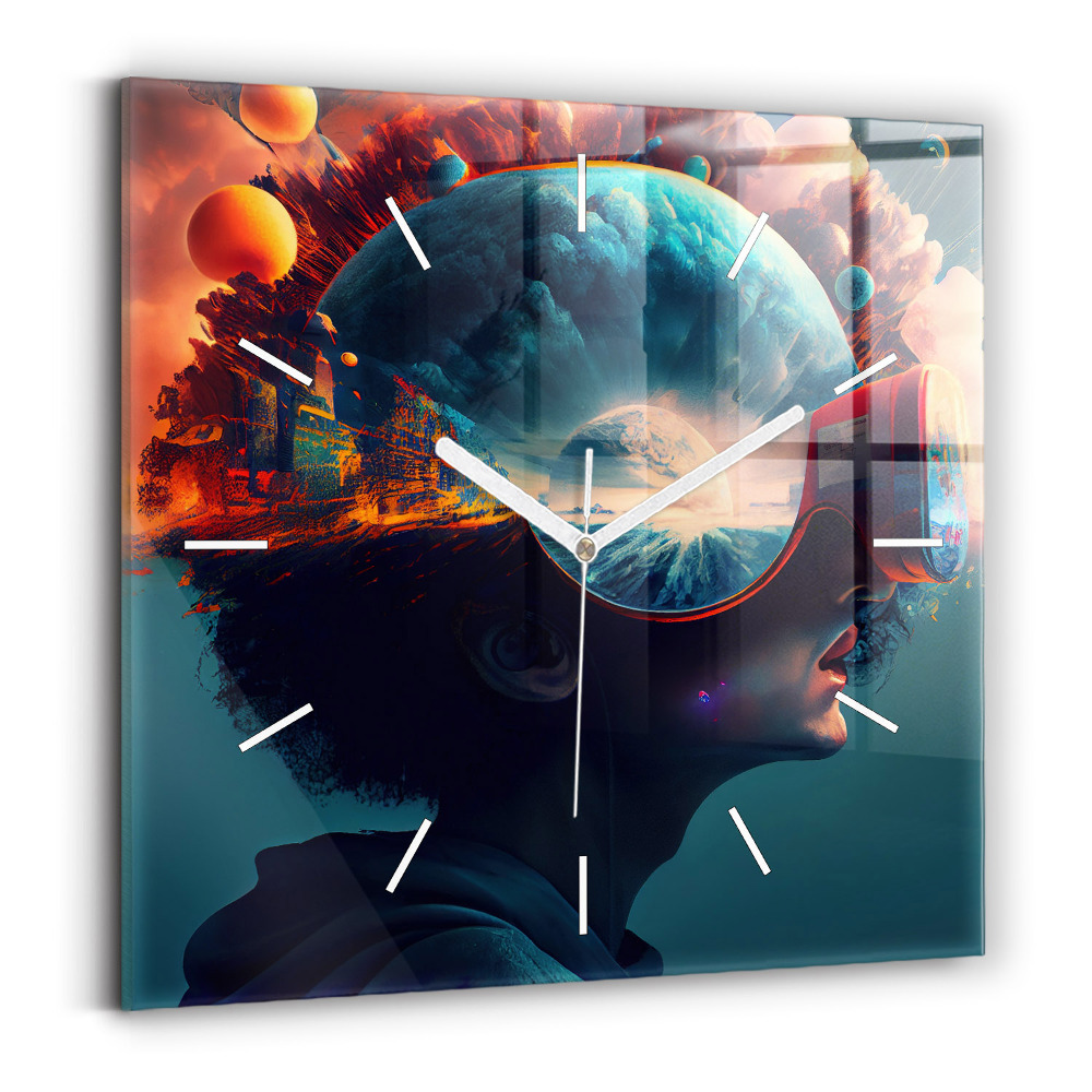Hodiny na skle čtvercové Futuristický svět