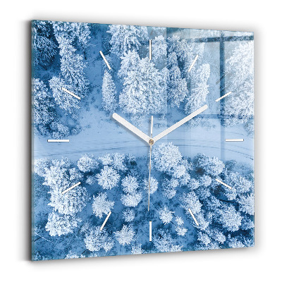 Skleněné hodiny s fotkou čtvercové Les z dronu