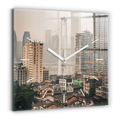 Skleněné hodiny s fotkou čtvercové Staré město v Čchung-čchingu