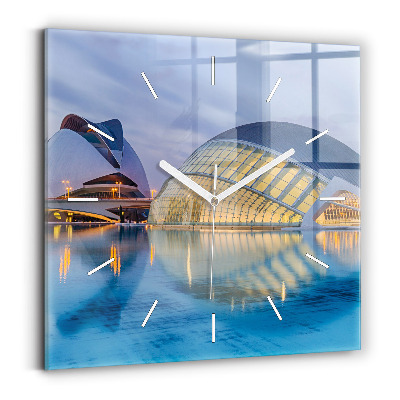 Skleněné hodiny s fotkou čtvercové Západ slunce ve městě