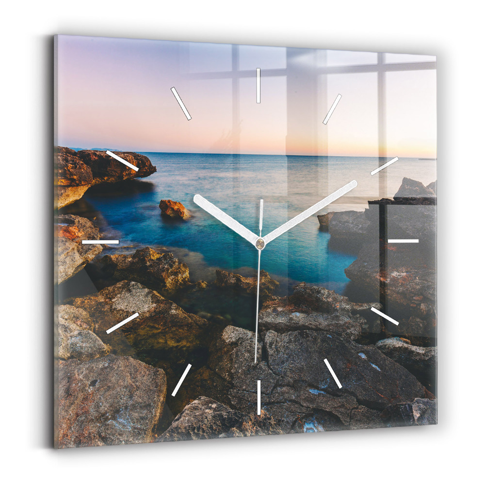 Skleněné hodiny s fotkou čtvercové Mořská krajina