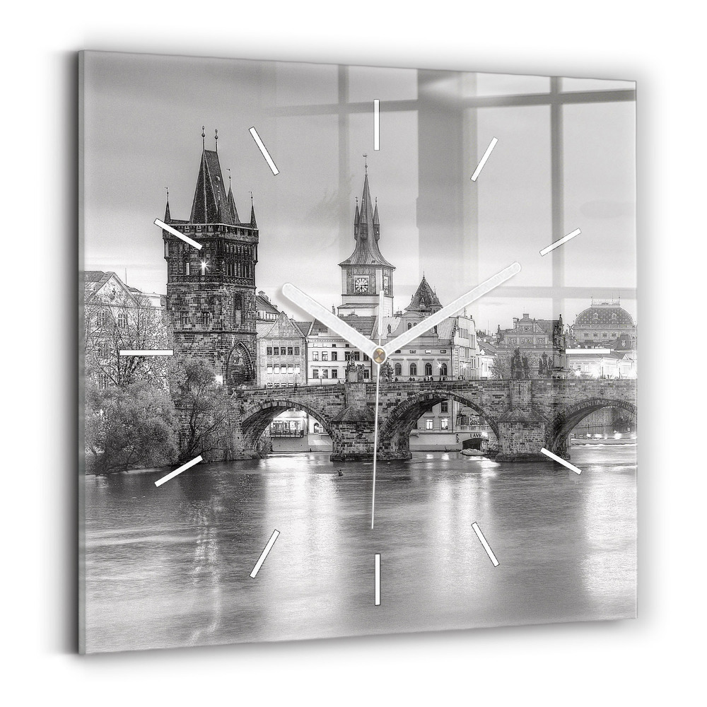 Skleněné nástěnné hodiny čtvercové Karlův most v Praze