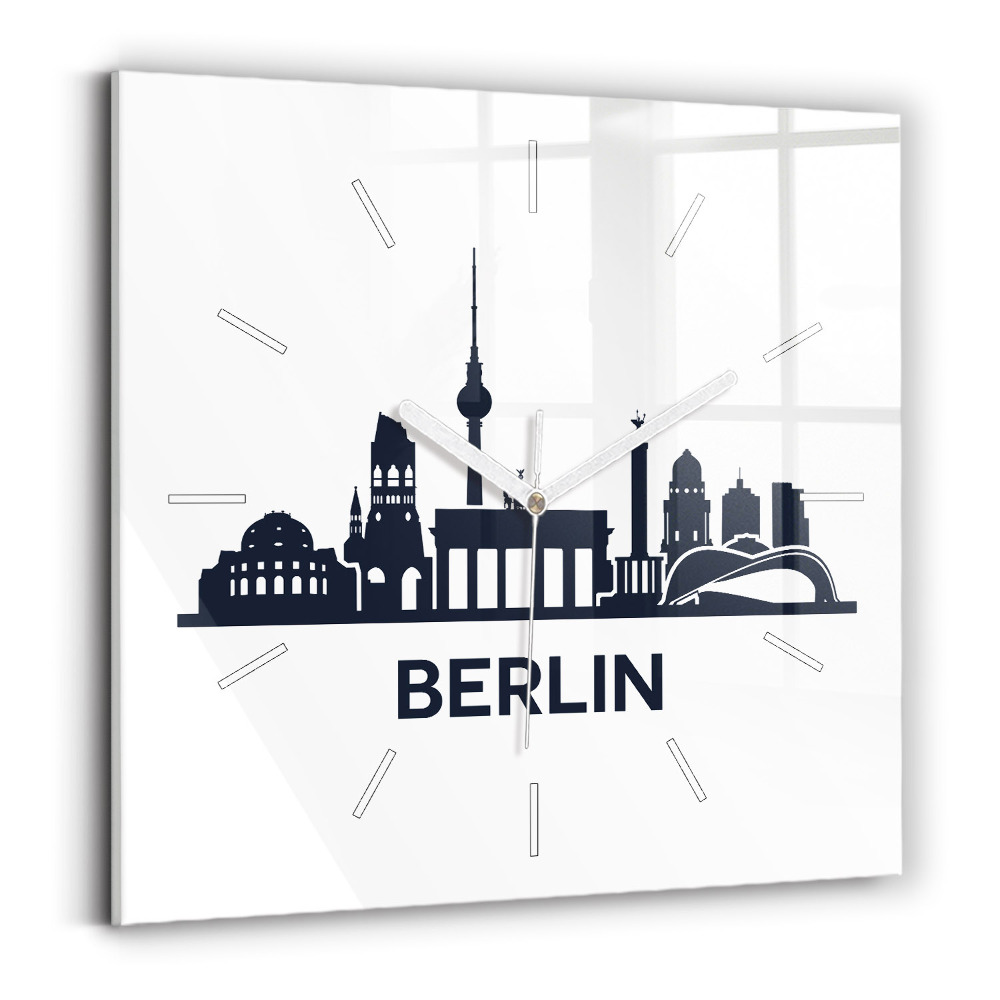 Skleněné nástěnné hodiny čtvercové Ilustrace města Berlína