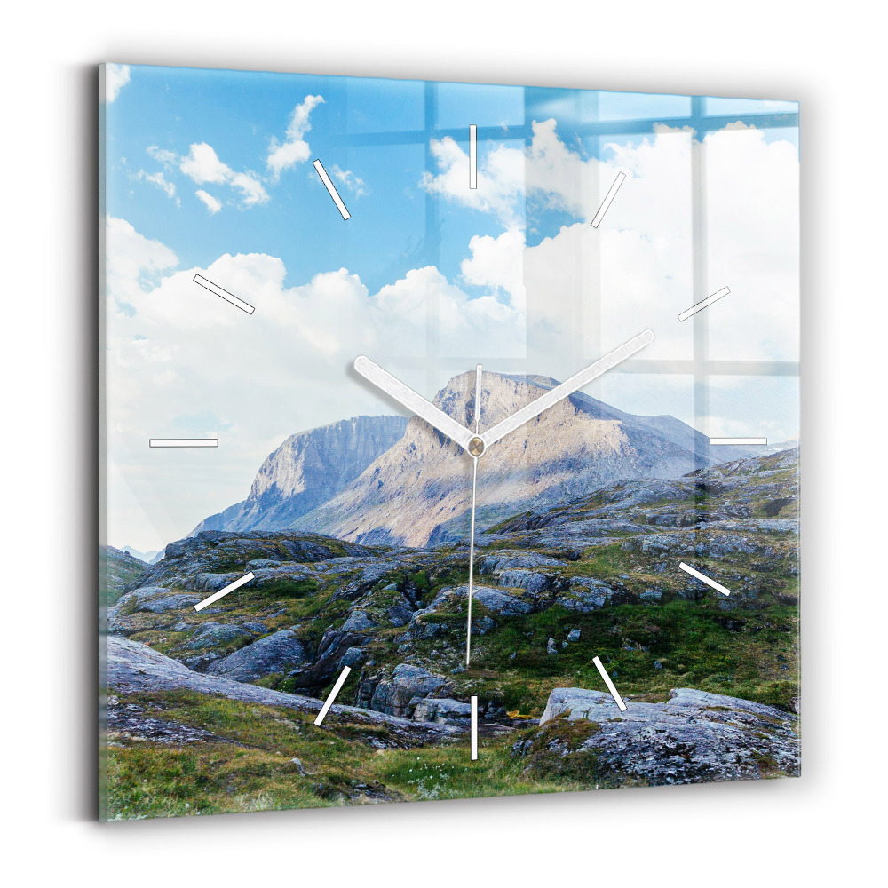 Skleněné nástěnné hodiny čtvercové Skalnatá krajina