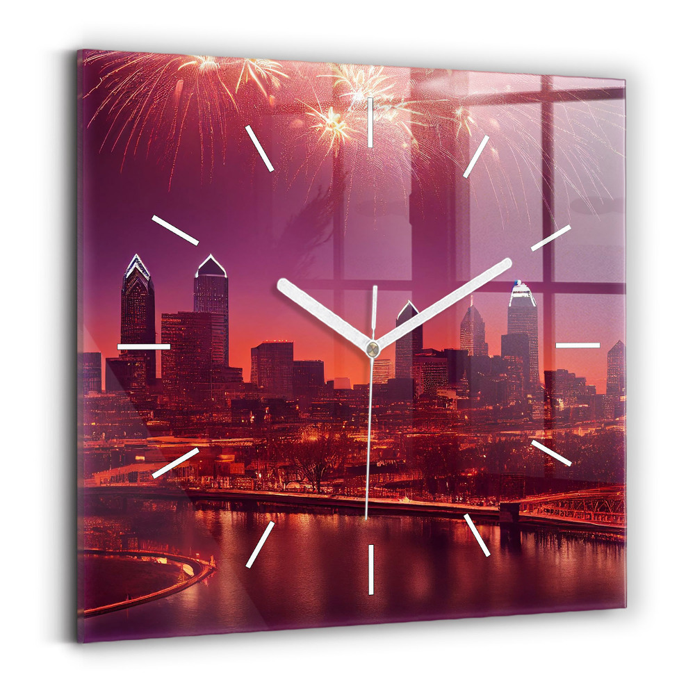 Skleněné hodiny s fotkou čtvercové Noční město ve Filadelfii