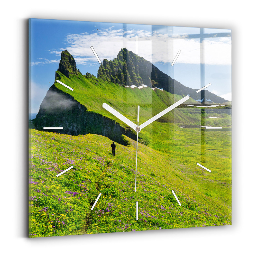 Hodiny na skle čtvercové Přírodní rezervace Hornstrandir Island