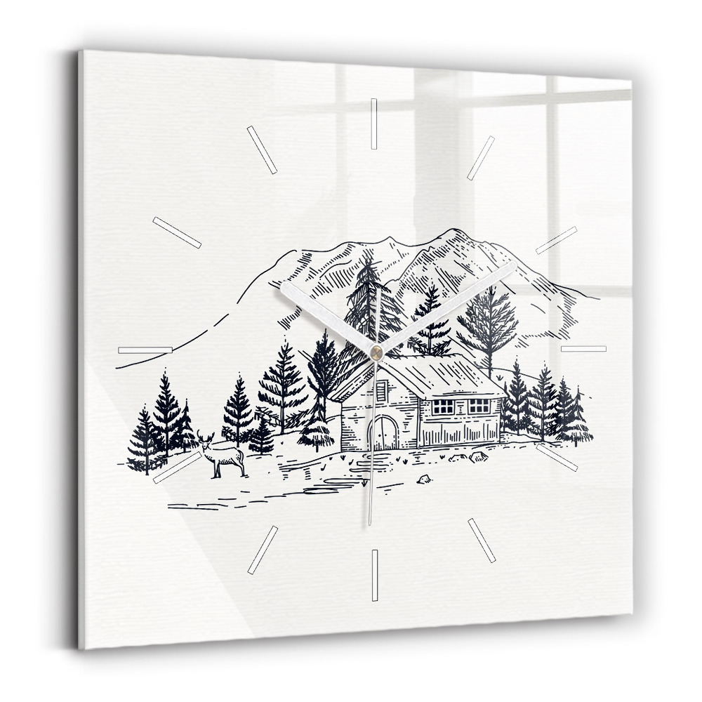 Skleněné nástěnné hodiny čtvercové Kreslené město