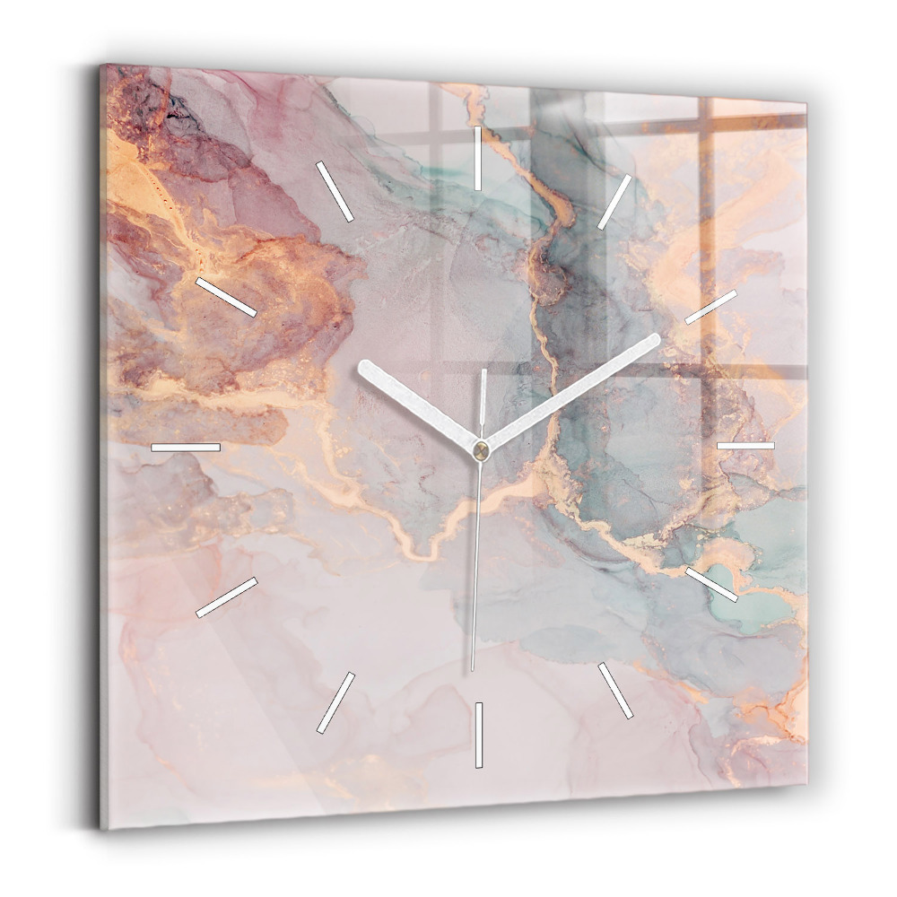 Hodiny na skle čtvercové Mramorová textura