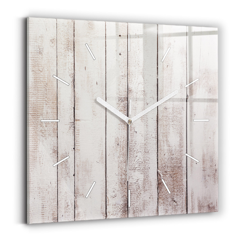 Skleněné nástěnné hodiny čtvercové Prkna ze světlého dřeva