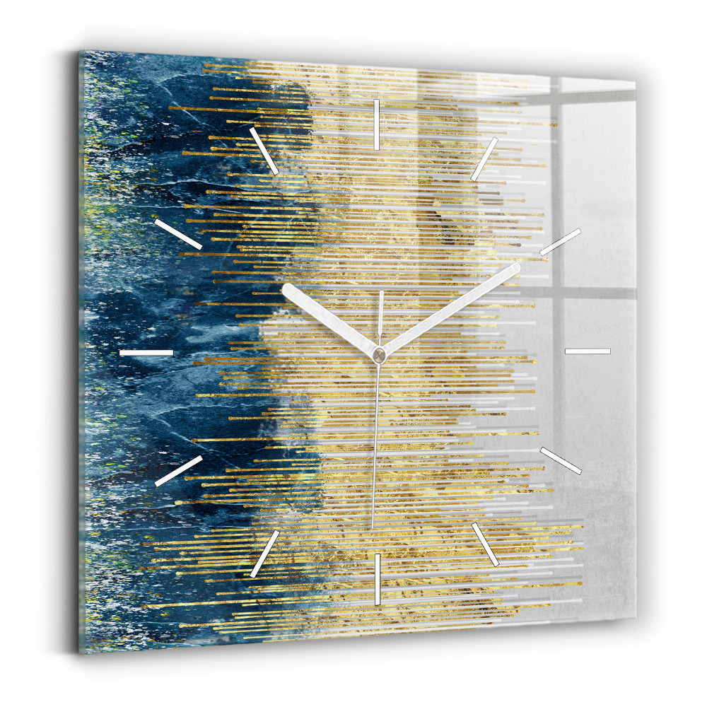 Hodiny na skle čtvercové Dekorativní vzor a zlato