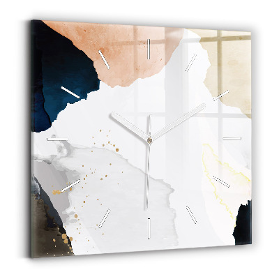 Hodiny na skle čtvercové Skvrny abstraktní