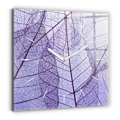 Hodiny na skle čtvercové Listy - příroda