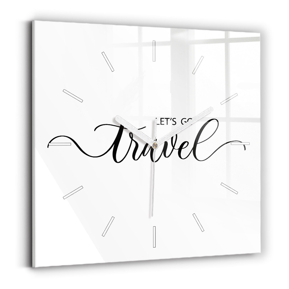Hodiny na skle čtvercové Cestovní nápis
