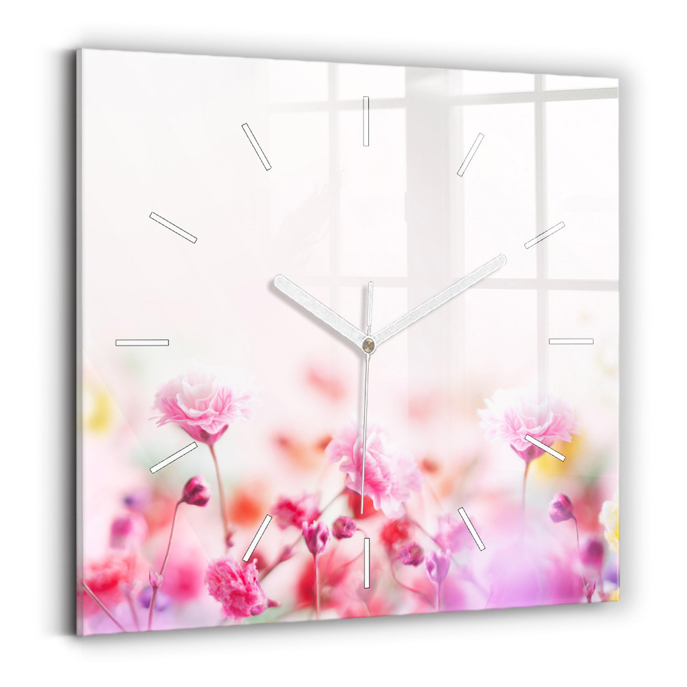Hodiny na skle čtvercové Květiny na louce