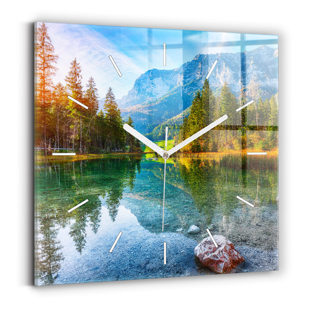 Hodiny na skle čtvercové Řeka hory Krajina