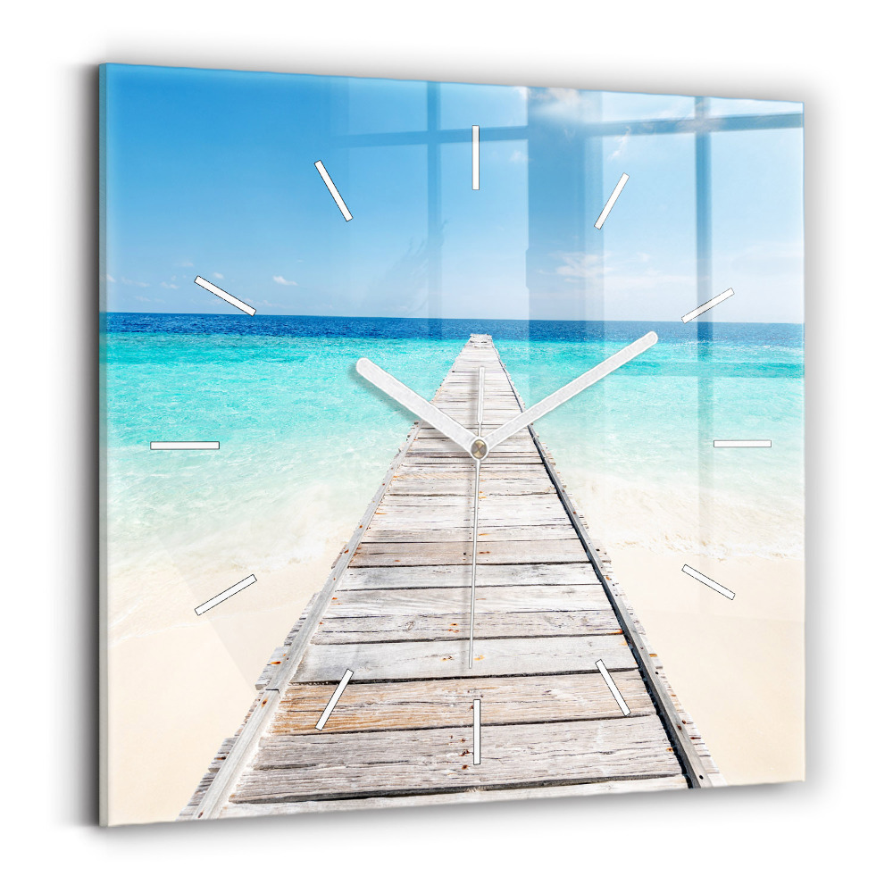 Hodiny na skle čtvercové Tropický ostrov