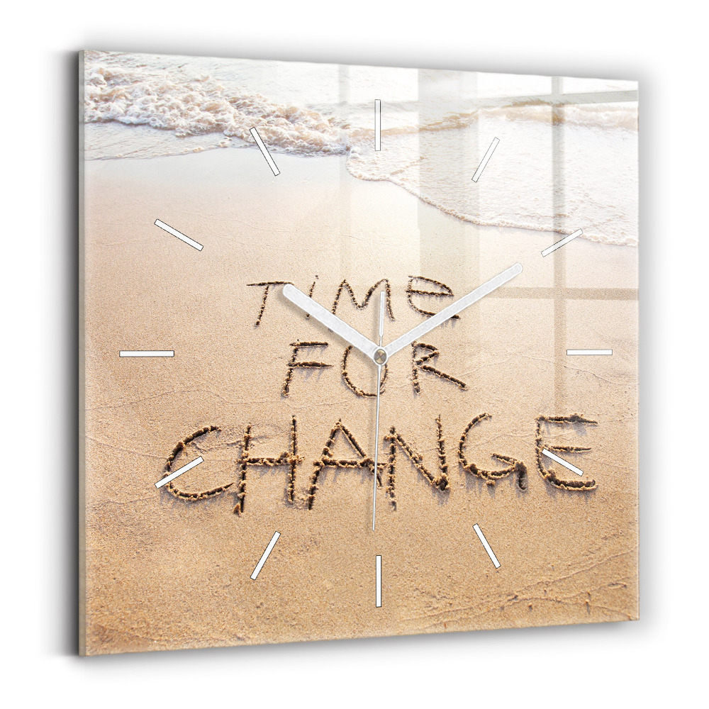 Skleněné nástěnné hodiny čtvercové Citát na pláži