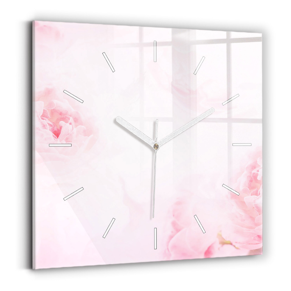 Skleněné nástěnné hodiny čtvercové Kvetoucí květiny