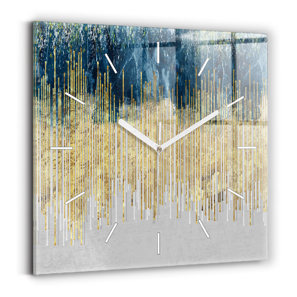 Hodiny na skle čtvercové Dekorativní vzor a zlato