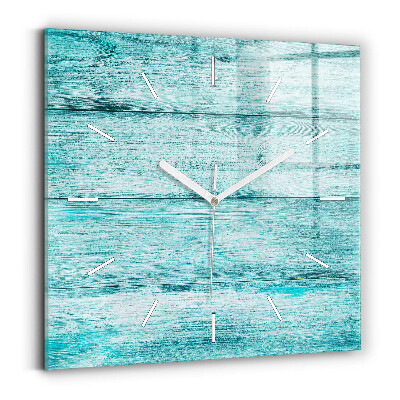 Hodiny na skle čtvercové Modré staré dřevo