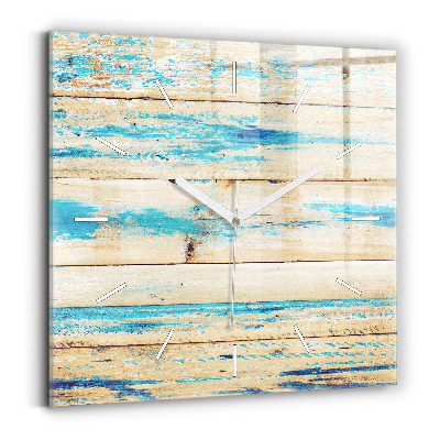 Skleněné nástěnné hodiny čtvercové Poškrábané dřevo